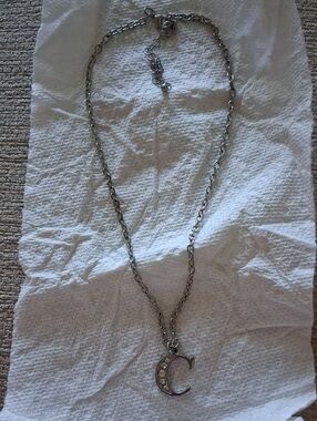 Silver-Tone 'C' Initial Necklace with Crystal Accents - Women's Jewelry